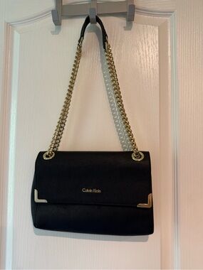 Calvin Klein Black Shoulder Bag with Gold Chain